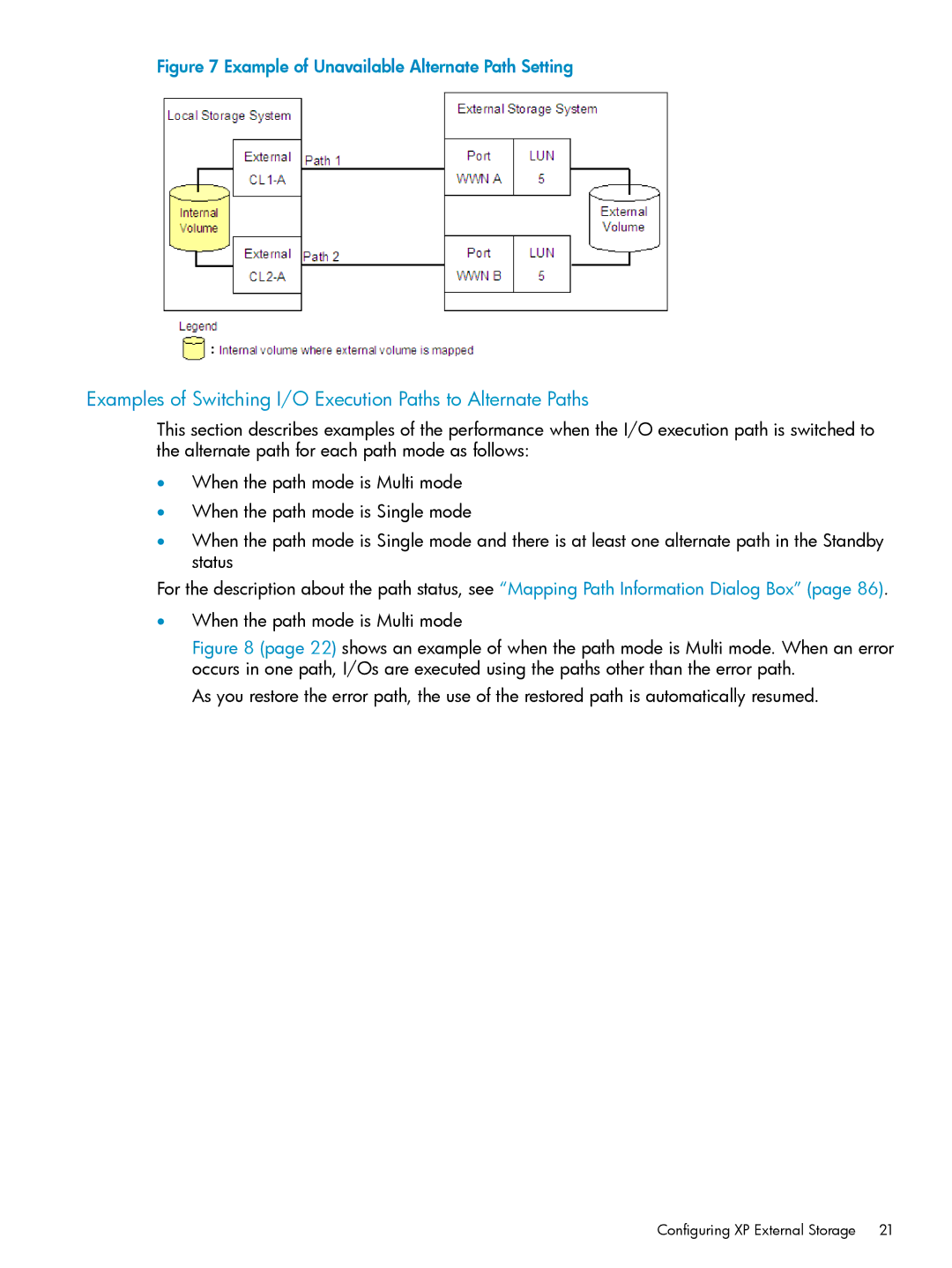 HP XP24000, XP20000 manual Examples of Switching I/O Execution Paths to Alternate Paths 