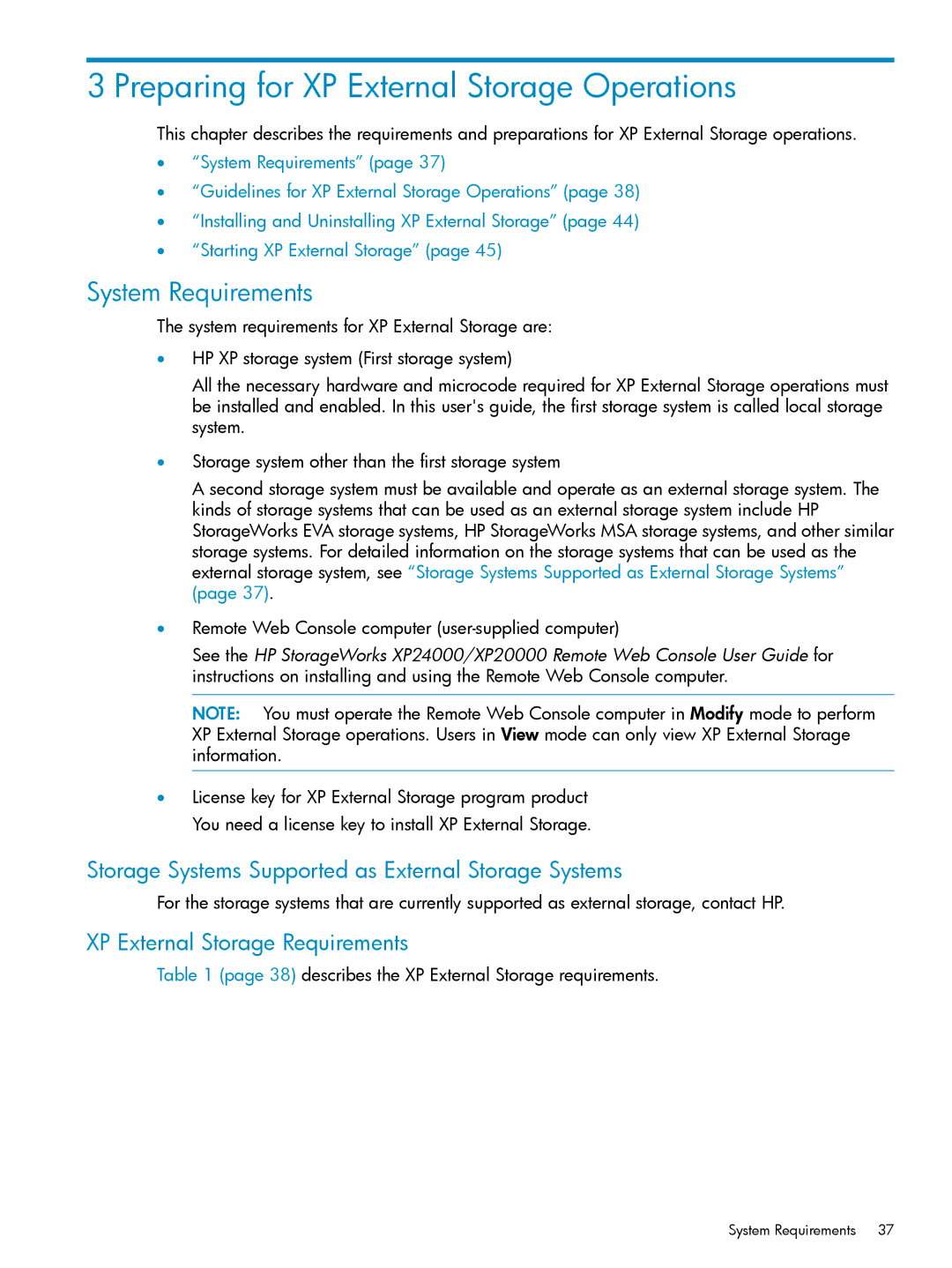 HP XP24000, XP20000 Preparing for XP External Storage Operations, System Requirements, XP External Storage Requirements 