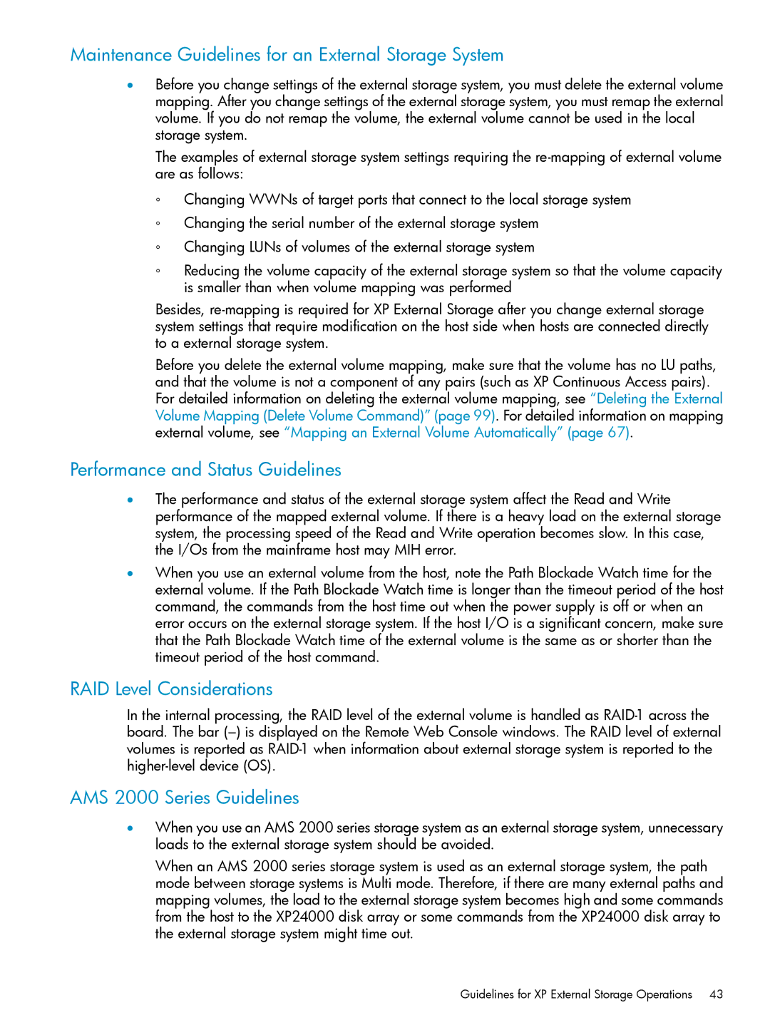 HP XP24000, XP20000 manual Maintenance Guidelines for an External Storage System, Performance and Status Guidelines 