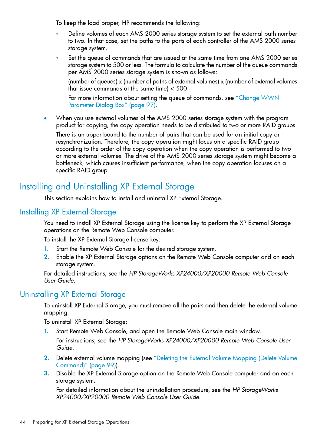 HP XP20000, XP24000 manual Installing and Uninstalling XP External Storage, Installing XP External Storage 