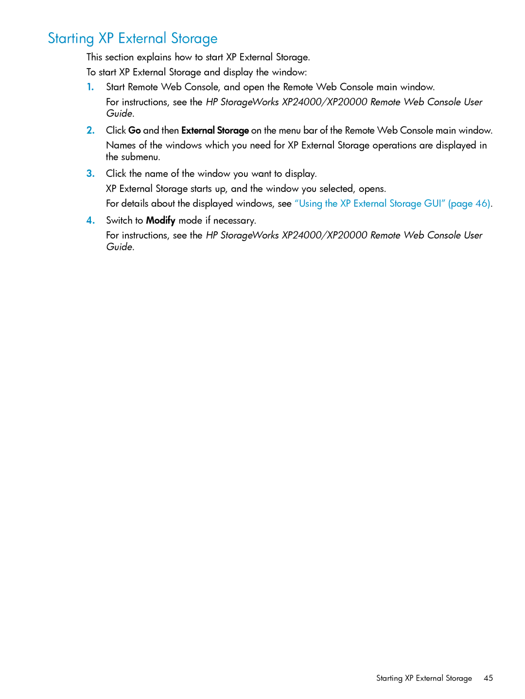 HP XP24000, XP20000 manual Starting XP External Storage 