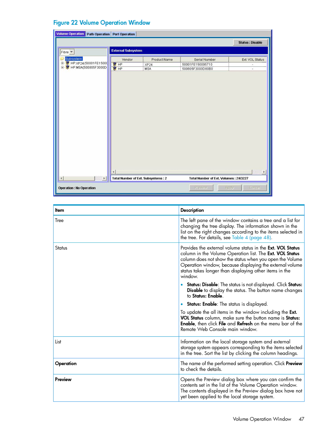 HP XP24000 manual Tree. For details, see, Status takes longer than displaying other items, Window, To Status Enable 