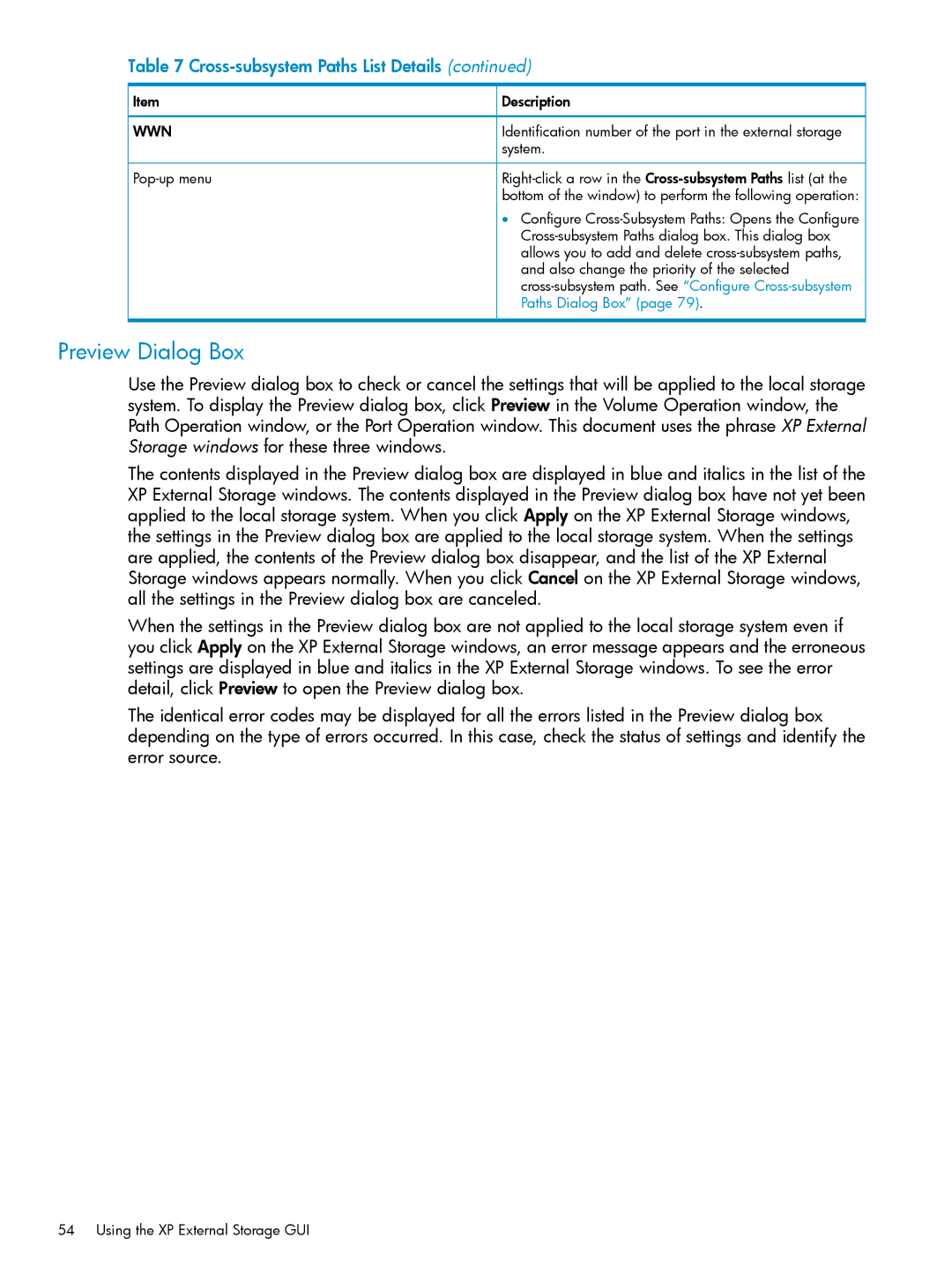 HP XP20000, XP24000 manual Preview Dialog Box, Identification number of the port in the external storage, System 