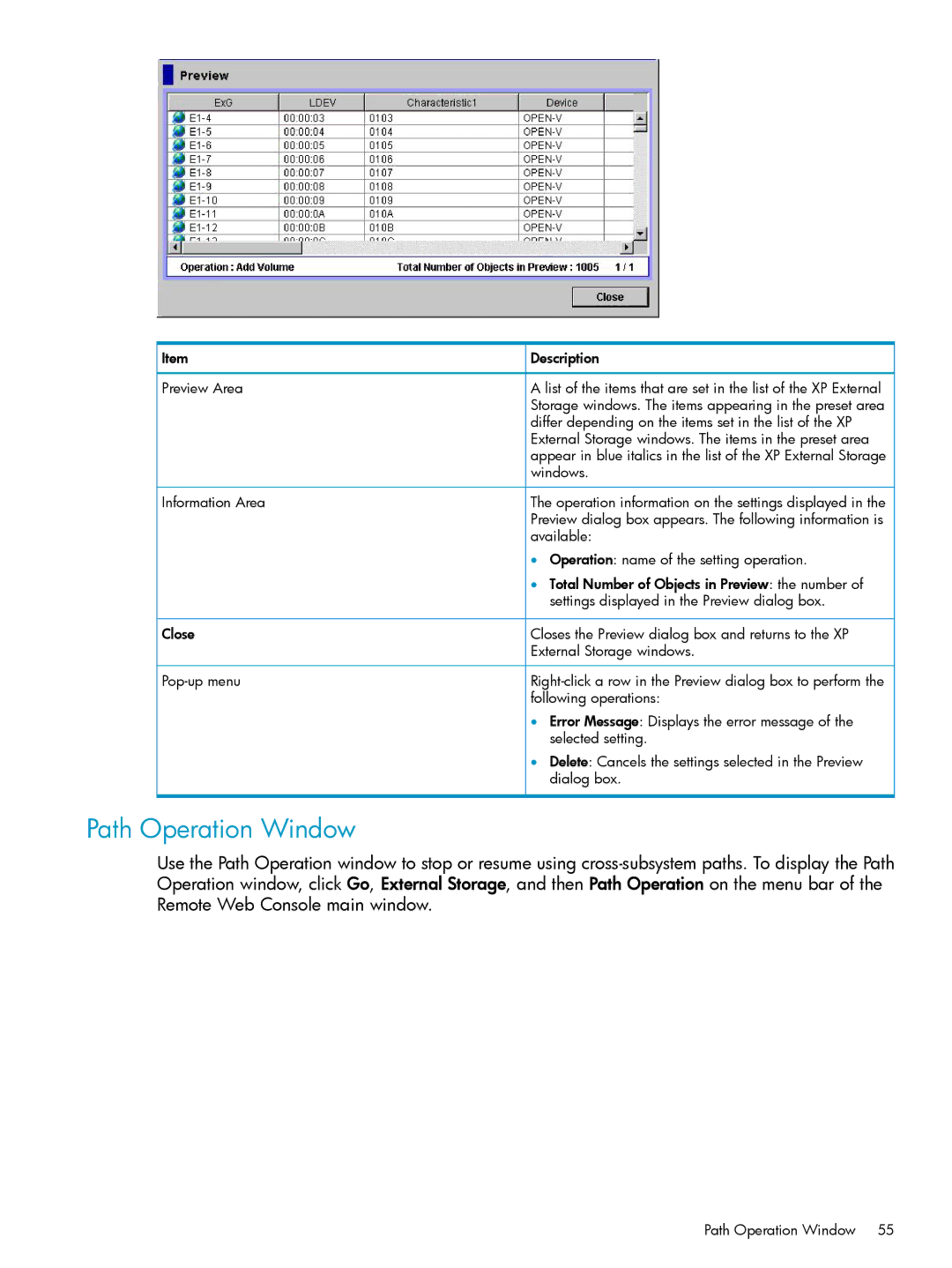 HP XP24000, XP20000 manual Path Operation Window 