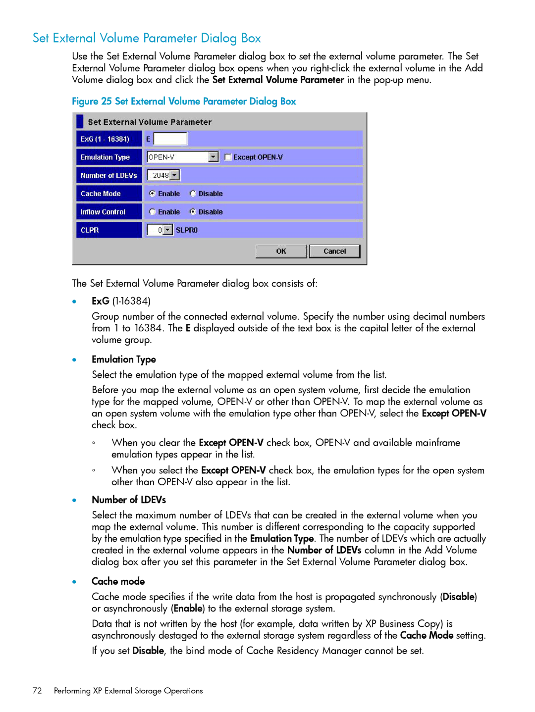 HP XP20000, XP24000 manual Set External Volume Parameter Dialog Box 