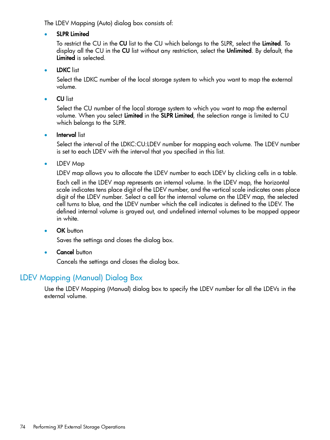 HP XP20000, XP24000 manual Ldev Mapping Manual Dialog Box 