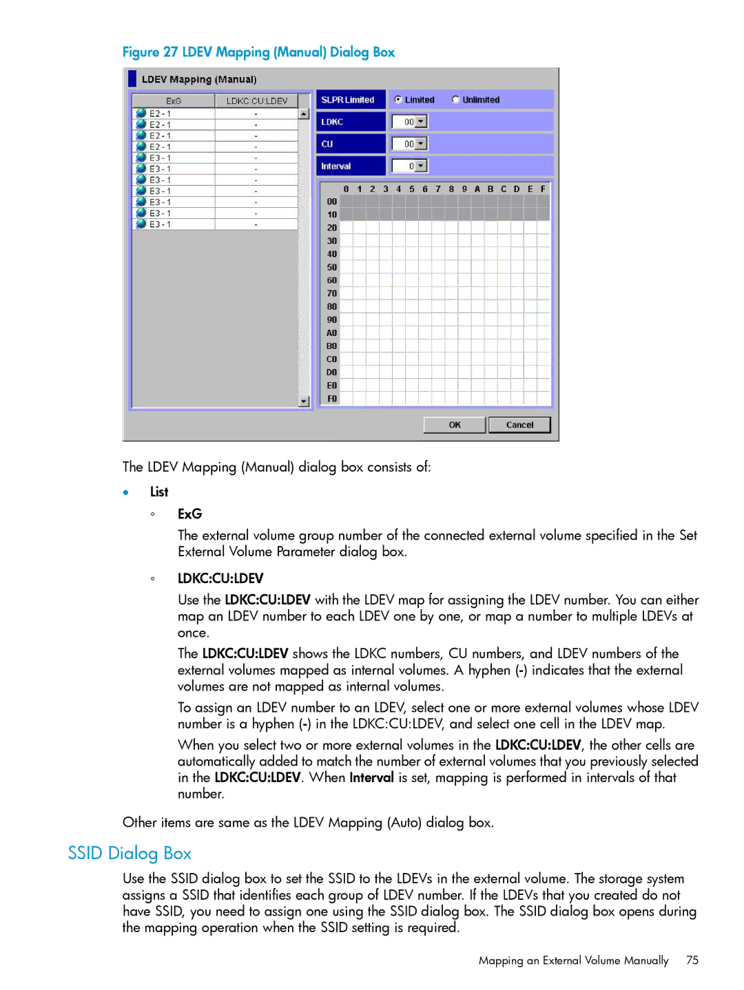 HP XP24000, XP20000 manual Ssid Dialog Box, Ldev Mapping Manual Dialog Box 