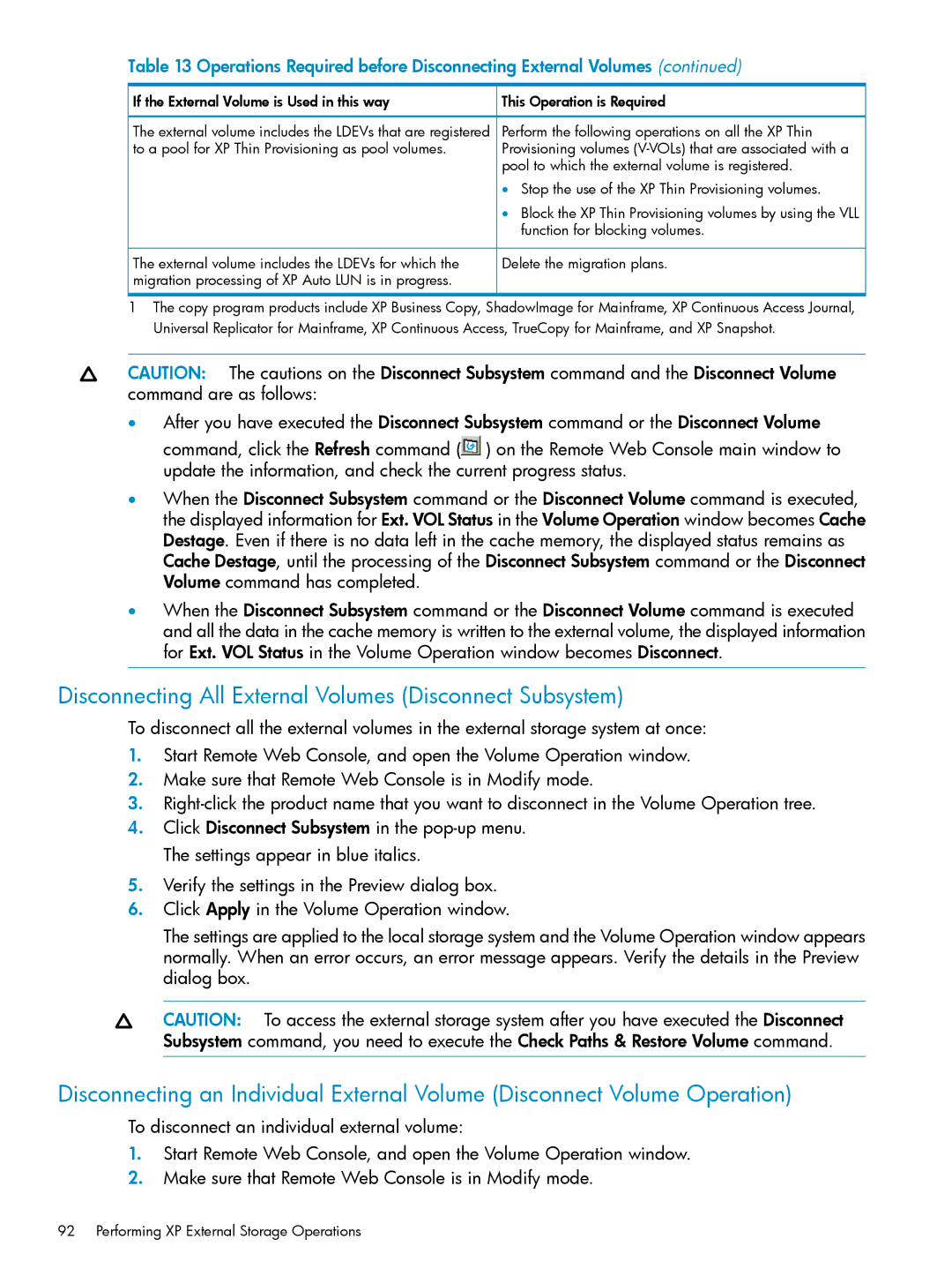 HP XP20000, XP24000 manual Disconnecting All External Volumes Disconnect Subsystem 