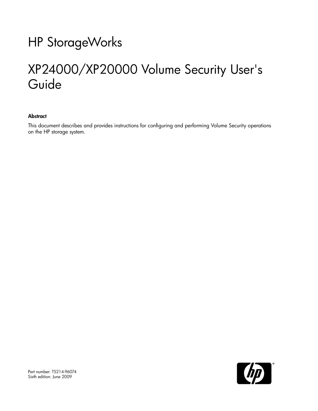 HP manual HP StorageWorks XP24000/XP20000 Volume Security Users Guide 