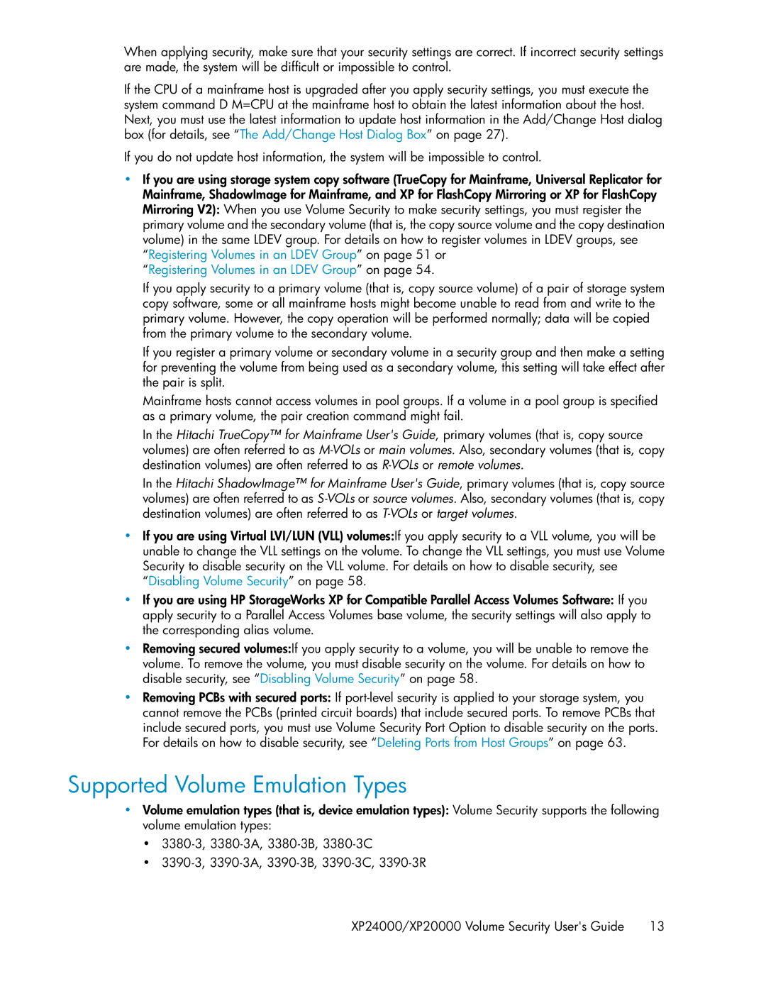 HP XP24000 manual Supported Volume Emulation Types, Registering Volumes in an Ldev Group on 