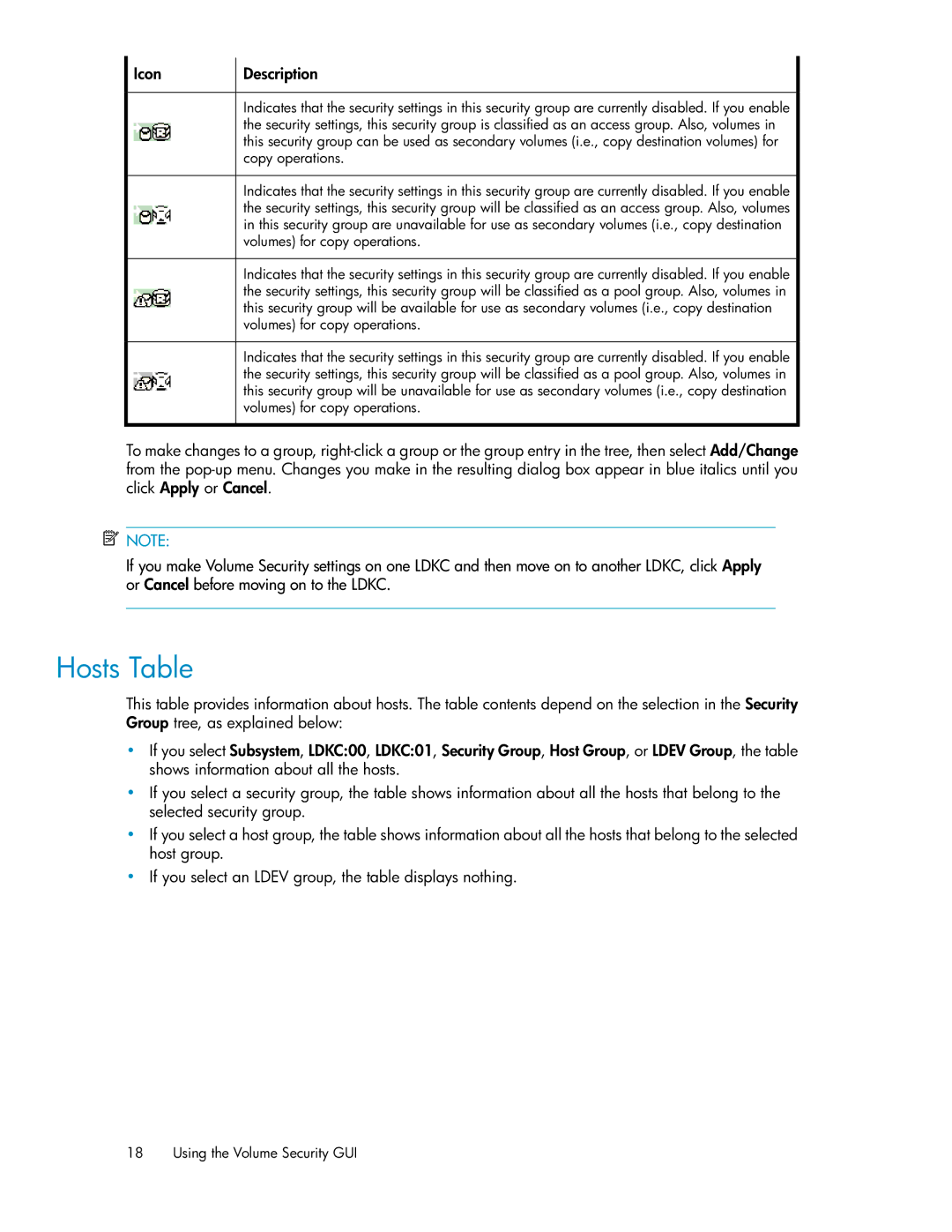 HP XP24000 manual Hosts Table 