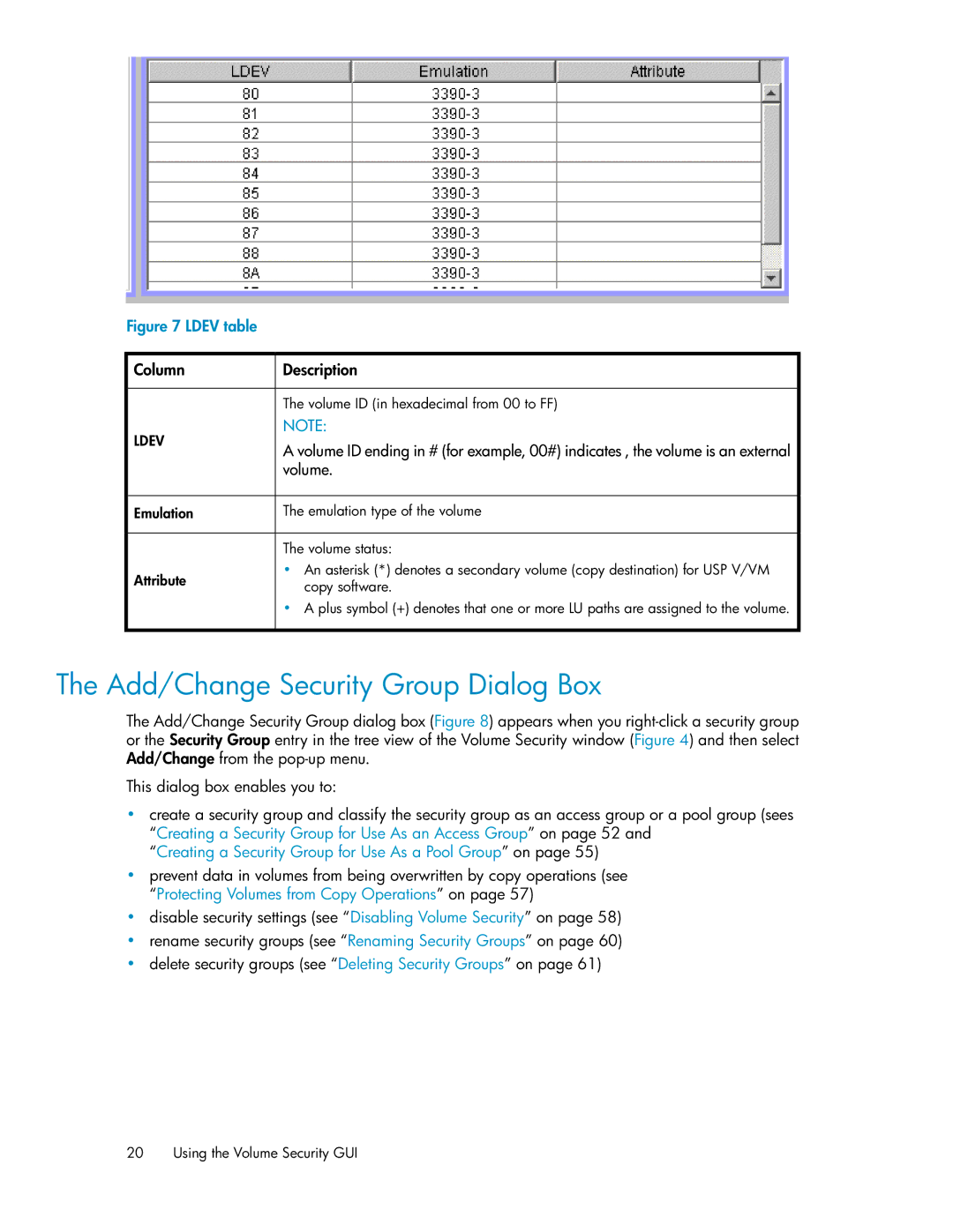 HP XP24000 manual Add/Change Security Group Dialog Box, Creating a Security Group for Use As a Pool Group on 