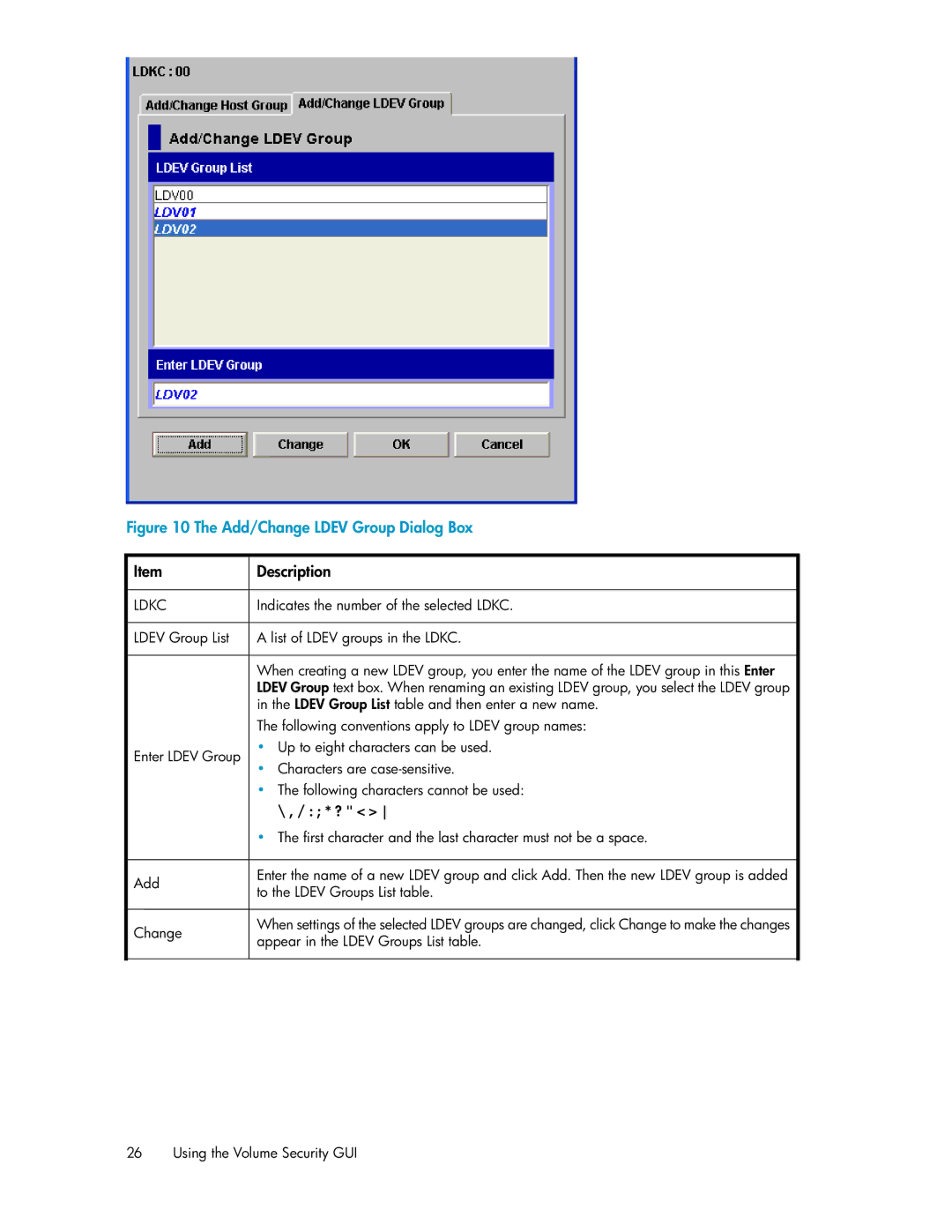 HP XP24000 manual Add/Change Ldev Group Dialog Box 