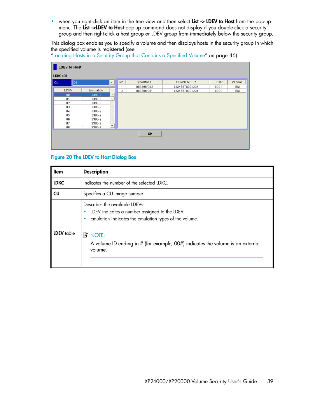 HP XP24000 manual Ldev to Host Dialog Box 