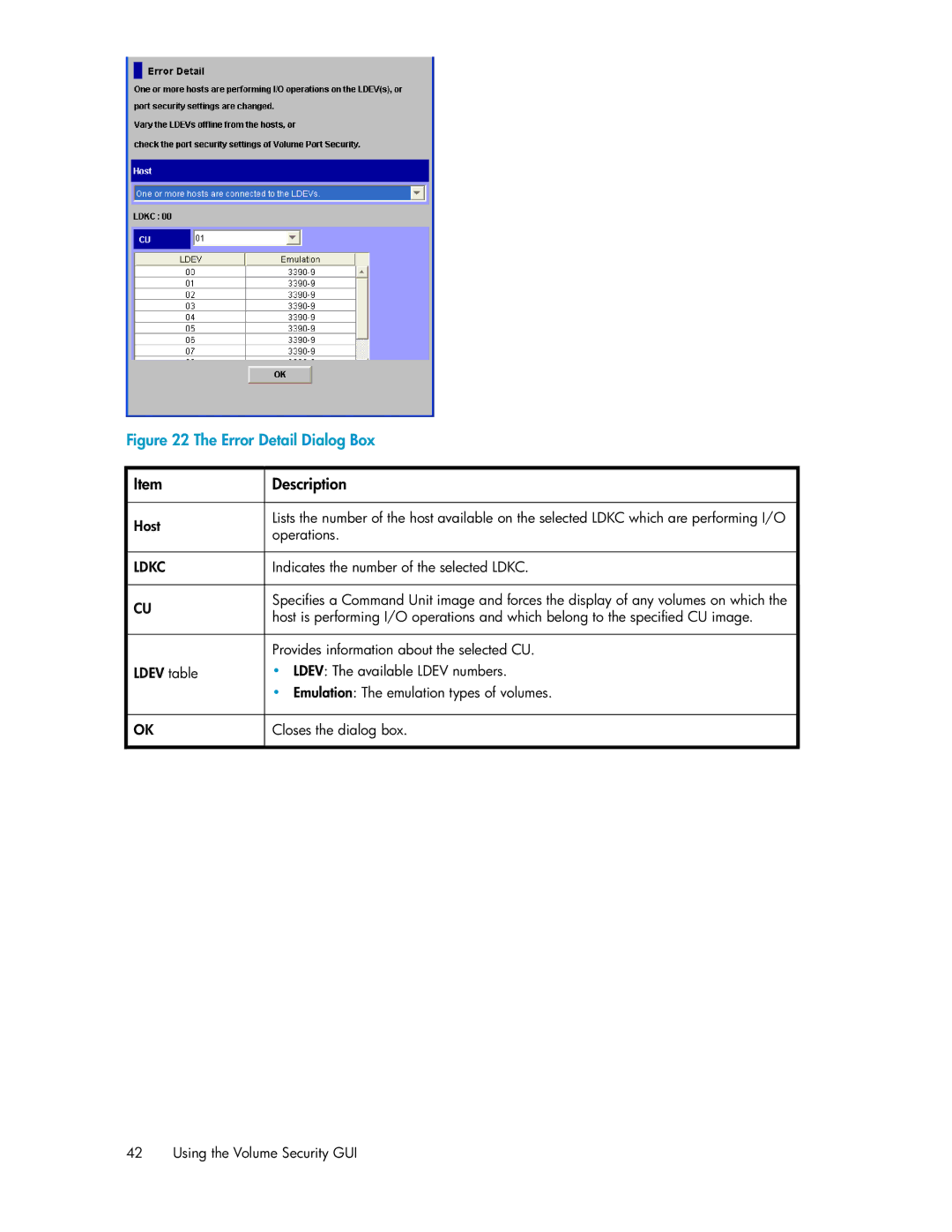 HP XP24000 manual Error Detail Dialog Box 