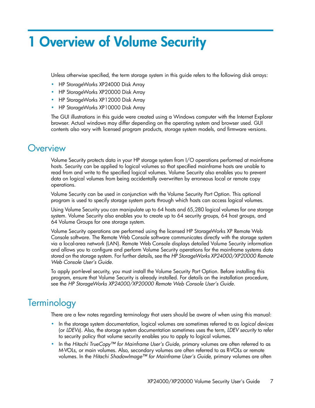 HP XP24000 manual Overview of Volume Security, Terminology 