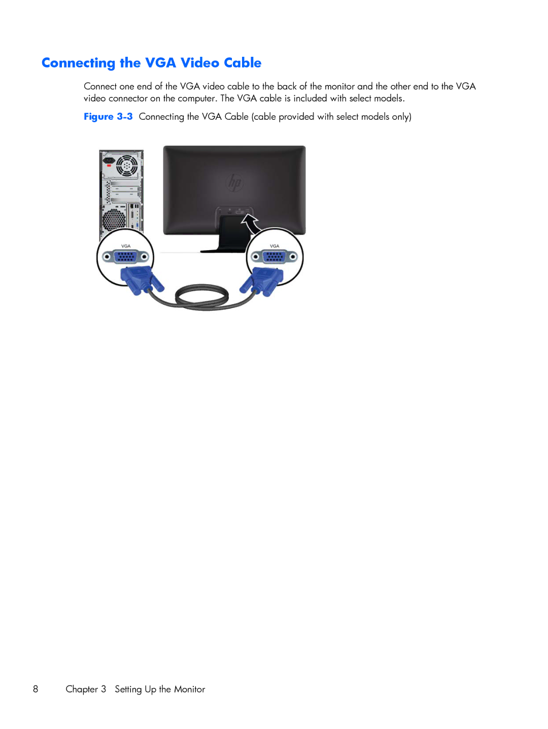 HP XP599AAABA, 2011XI manual Connecting the VGA Video Cable 