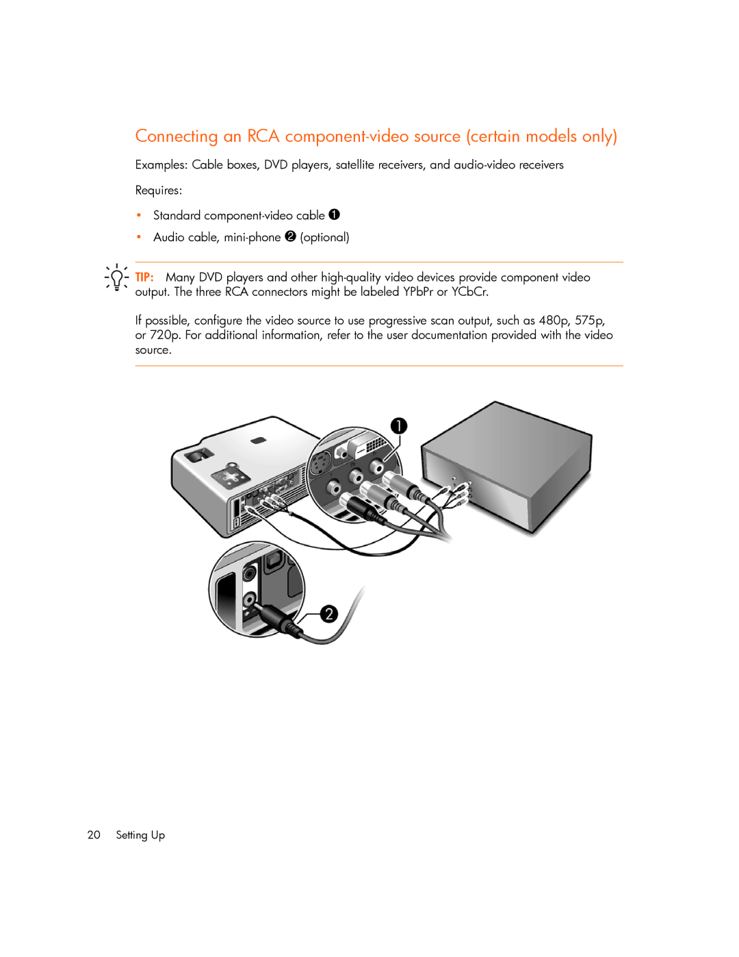 HP xp7000 manual Connecting an RCA component-video source certain models only 