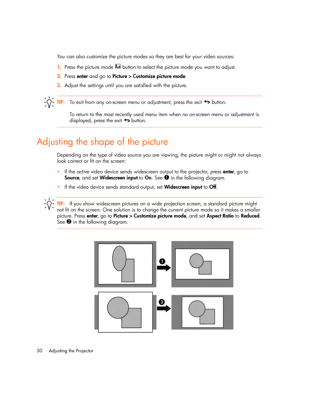 HP xp7000 manual Adjusting the shape of the picture 