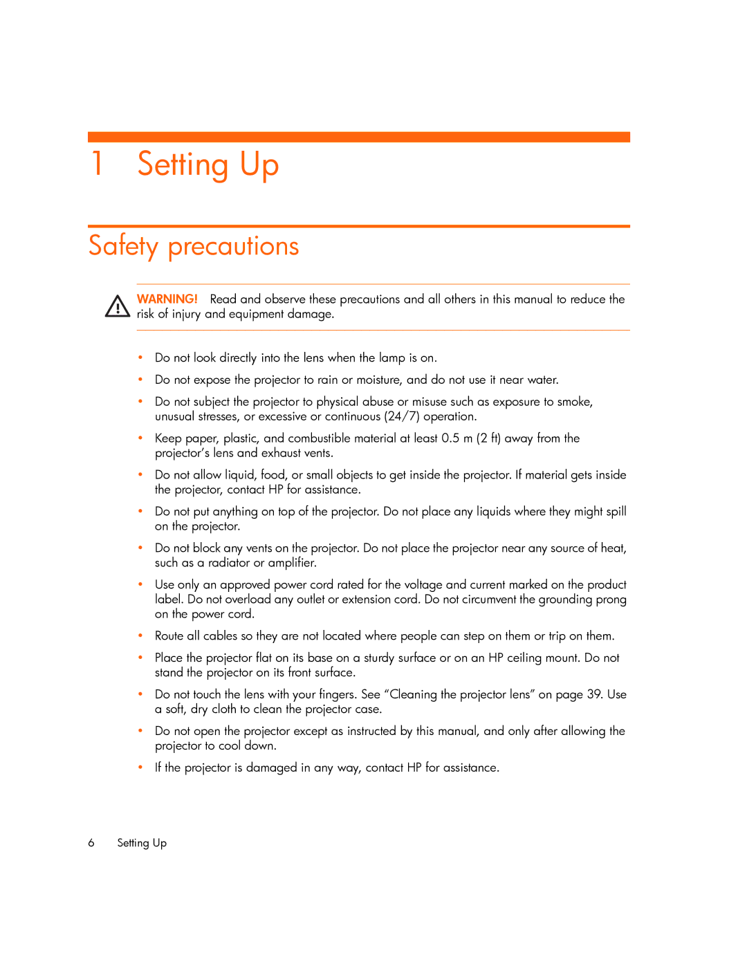 HP xp7000 manual Setting Up, Safety precautions 