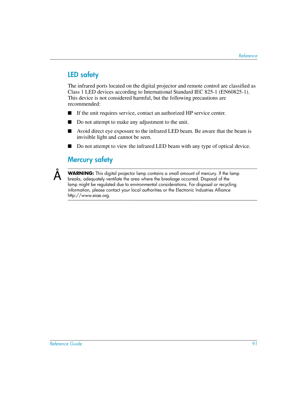 HP xp8010, xp8020 manual LED safety, Mercury safety 