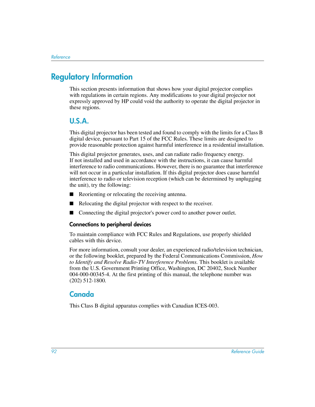 HP xp8020, xp8010 manual Regulatory Information, Canada, Connections to peripheral devices 