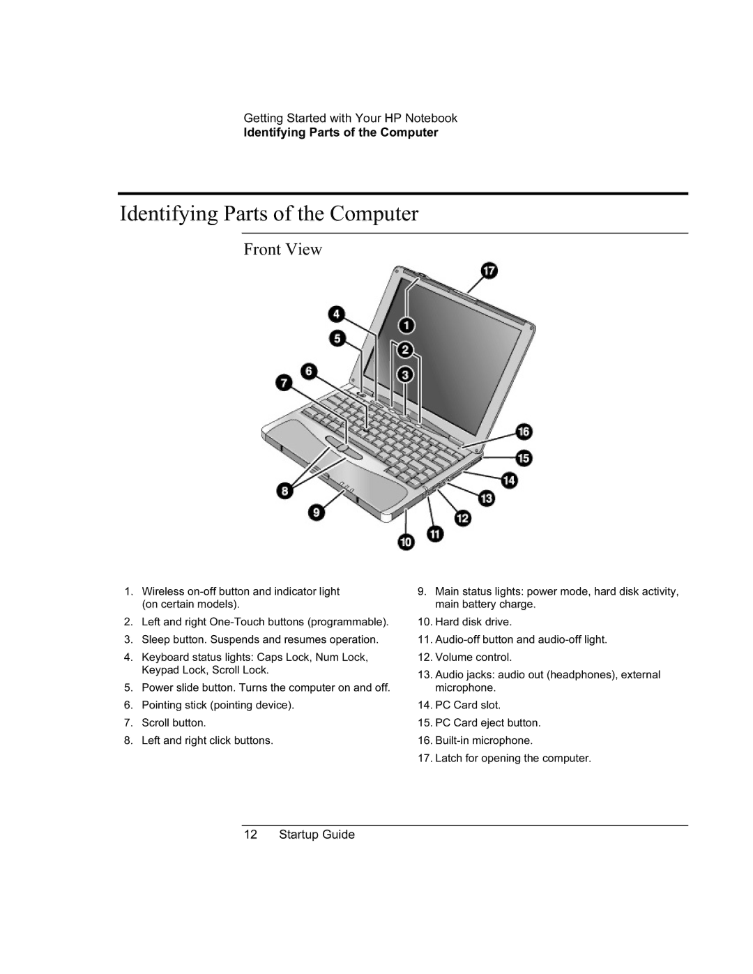 HP XU manual Identifying Parts of the Computer, Front View 