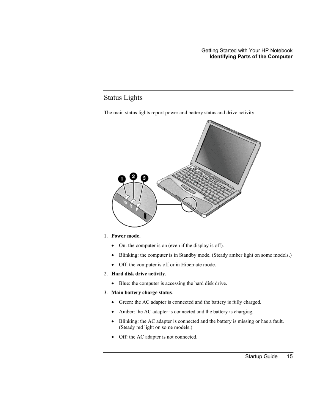 HP XU manual Status Lights 