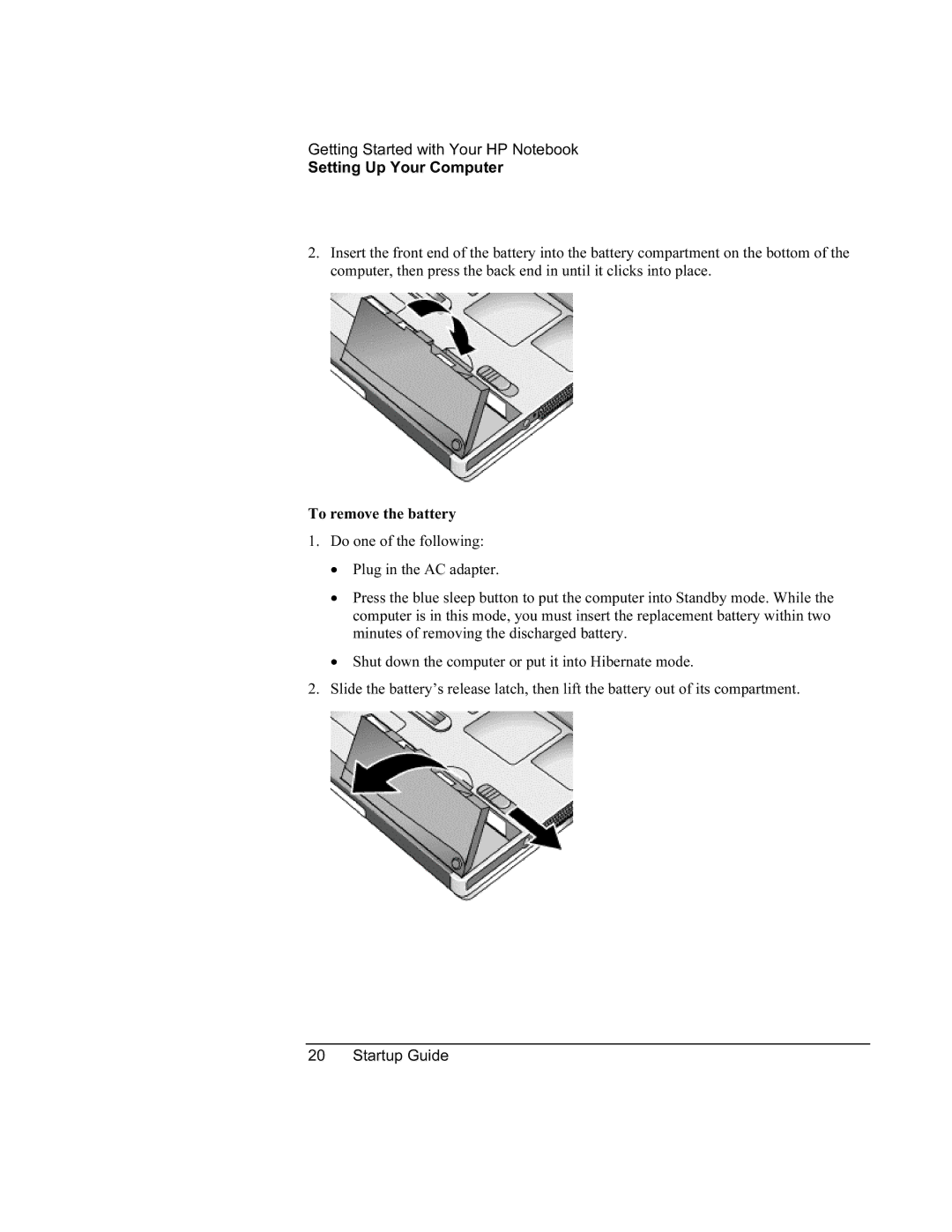 HP XU manual To remove the battery 