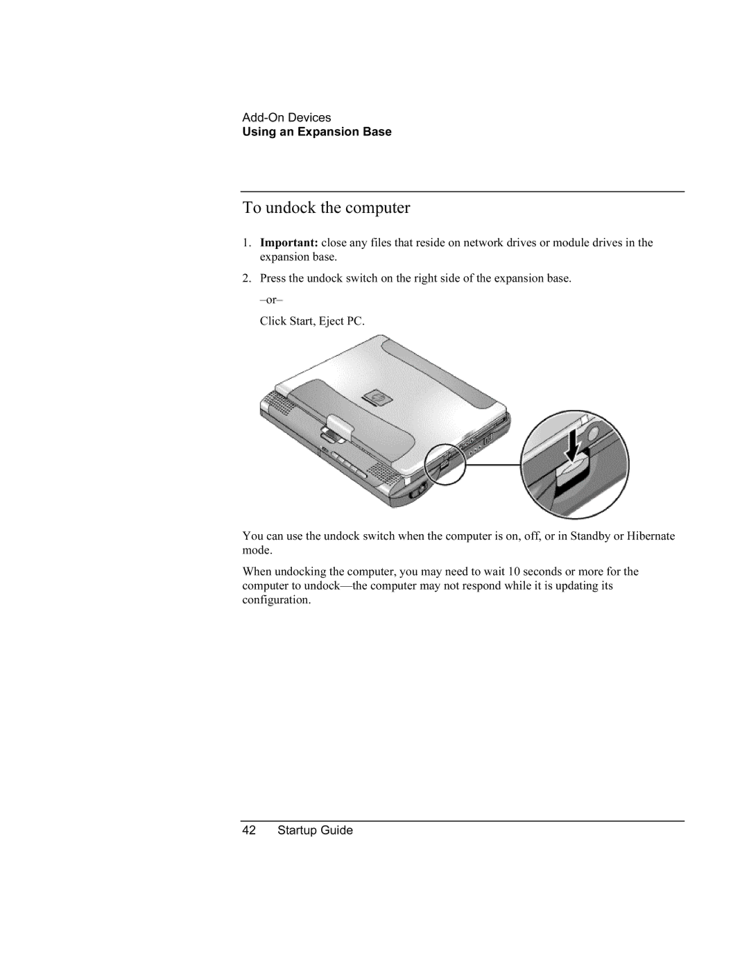 HP XU manual To undock the computer 