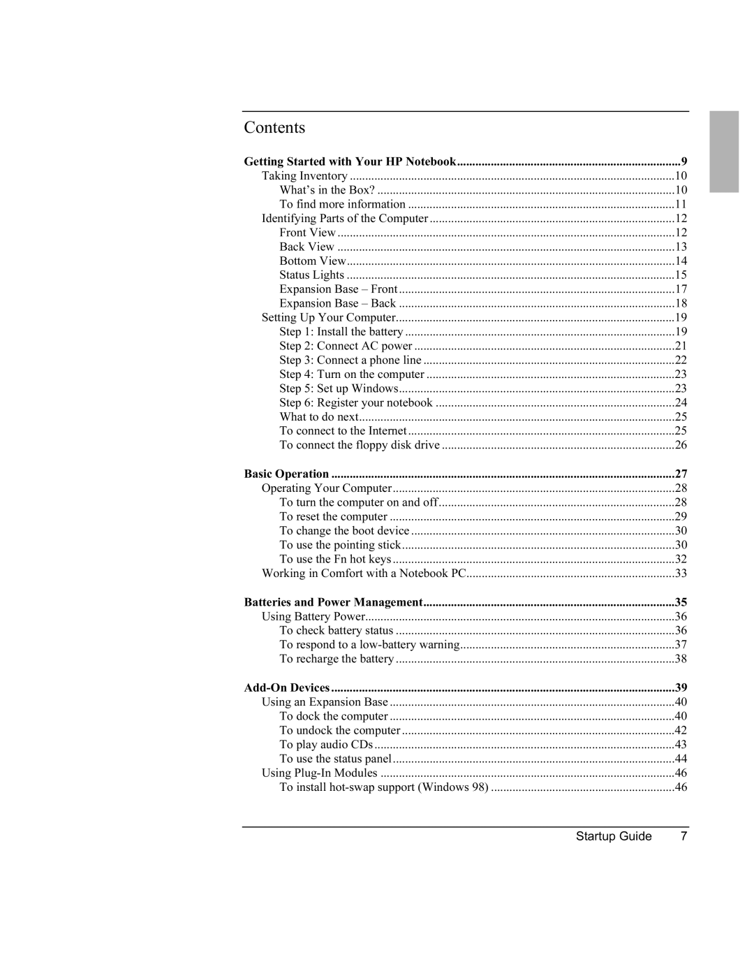 HP XU manual Contents 