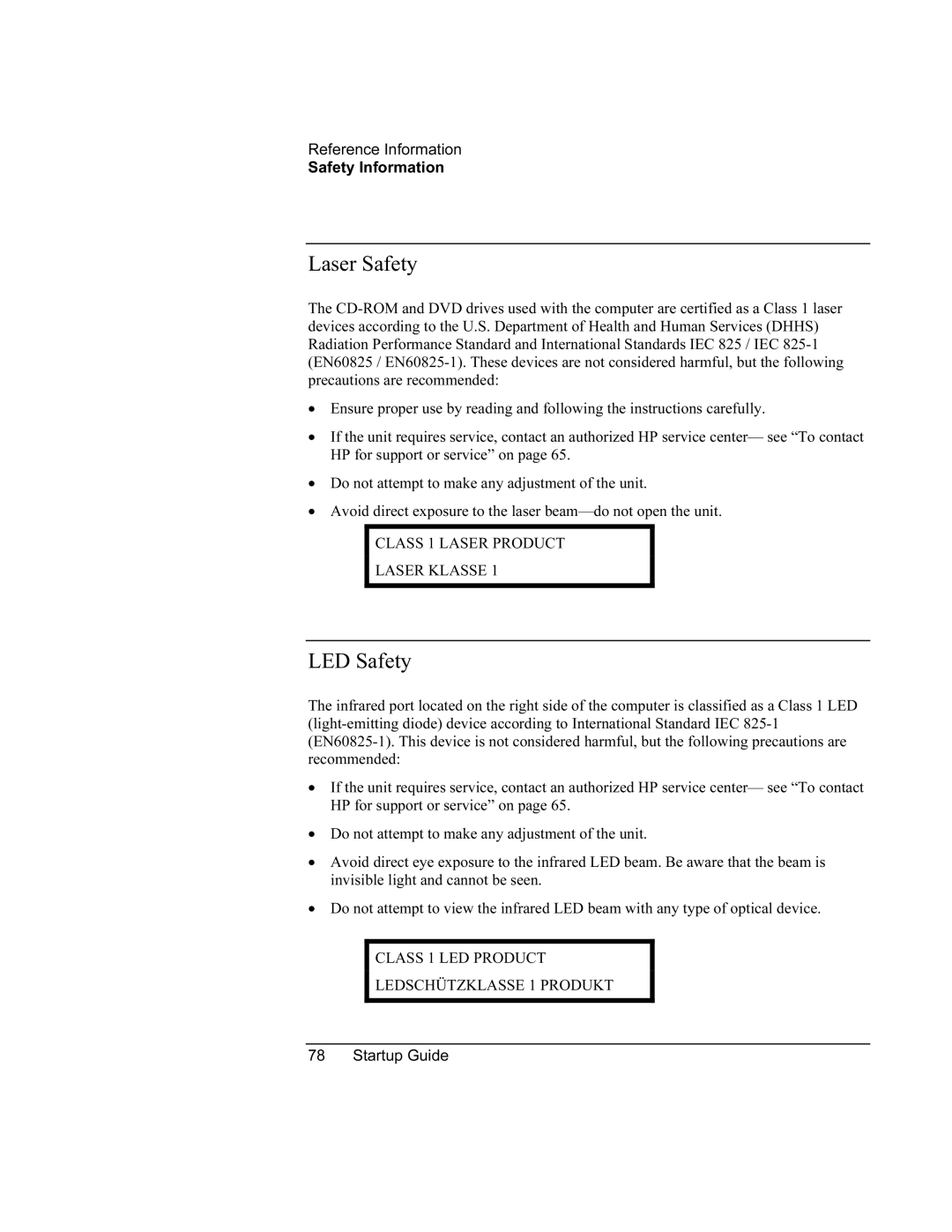 HP XU manual Laser Safety, LED Safety 