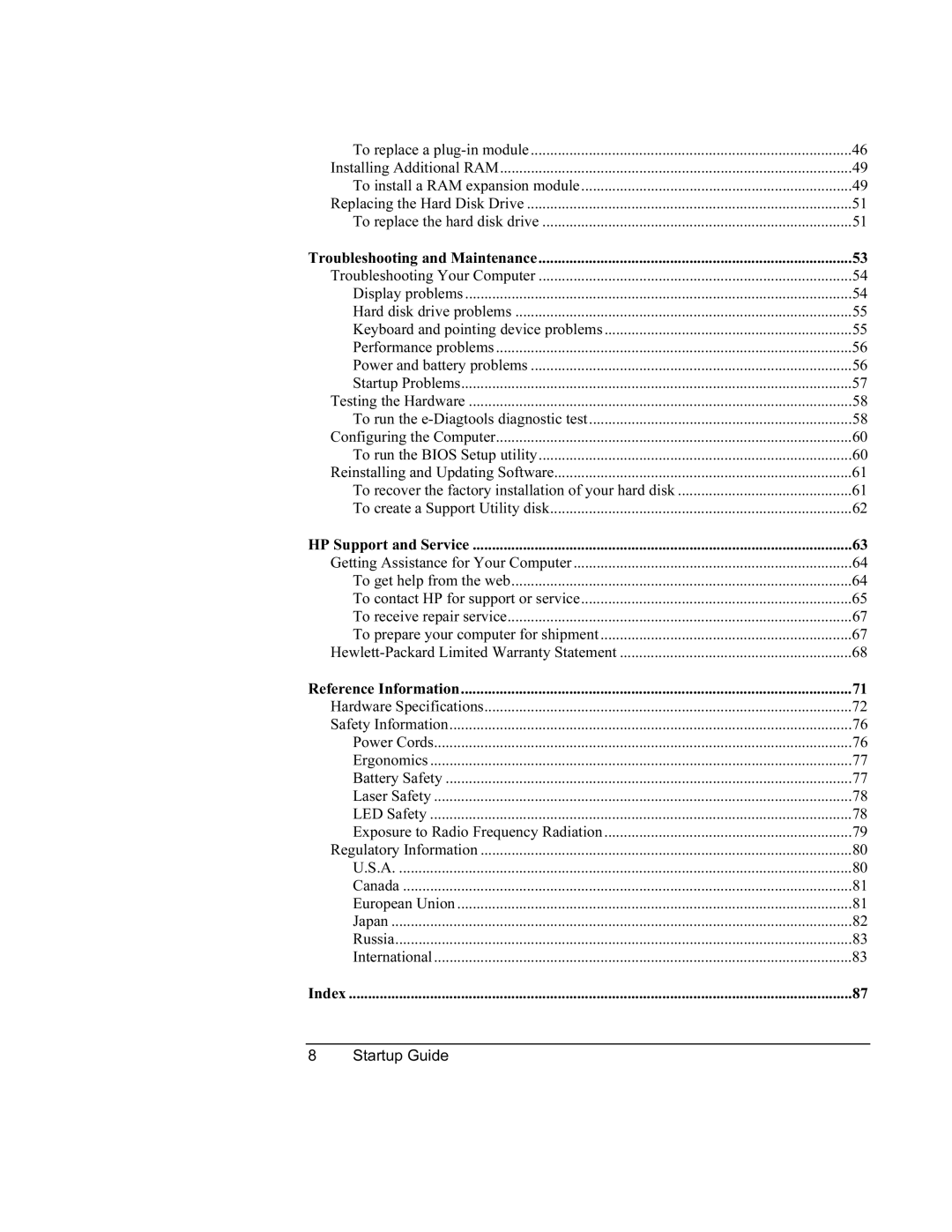 HP XU manual Index 