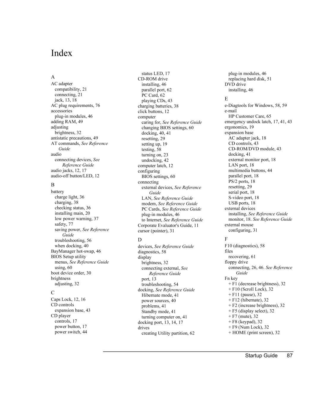 HP XU manual Index, External devices 