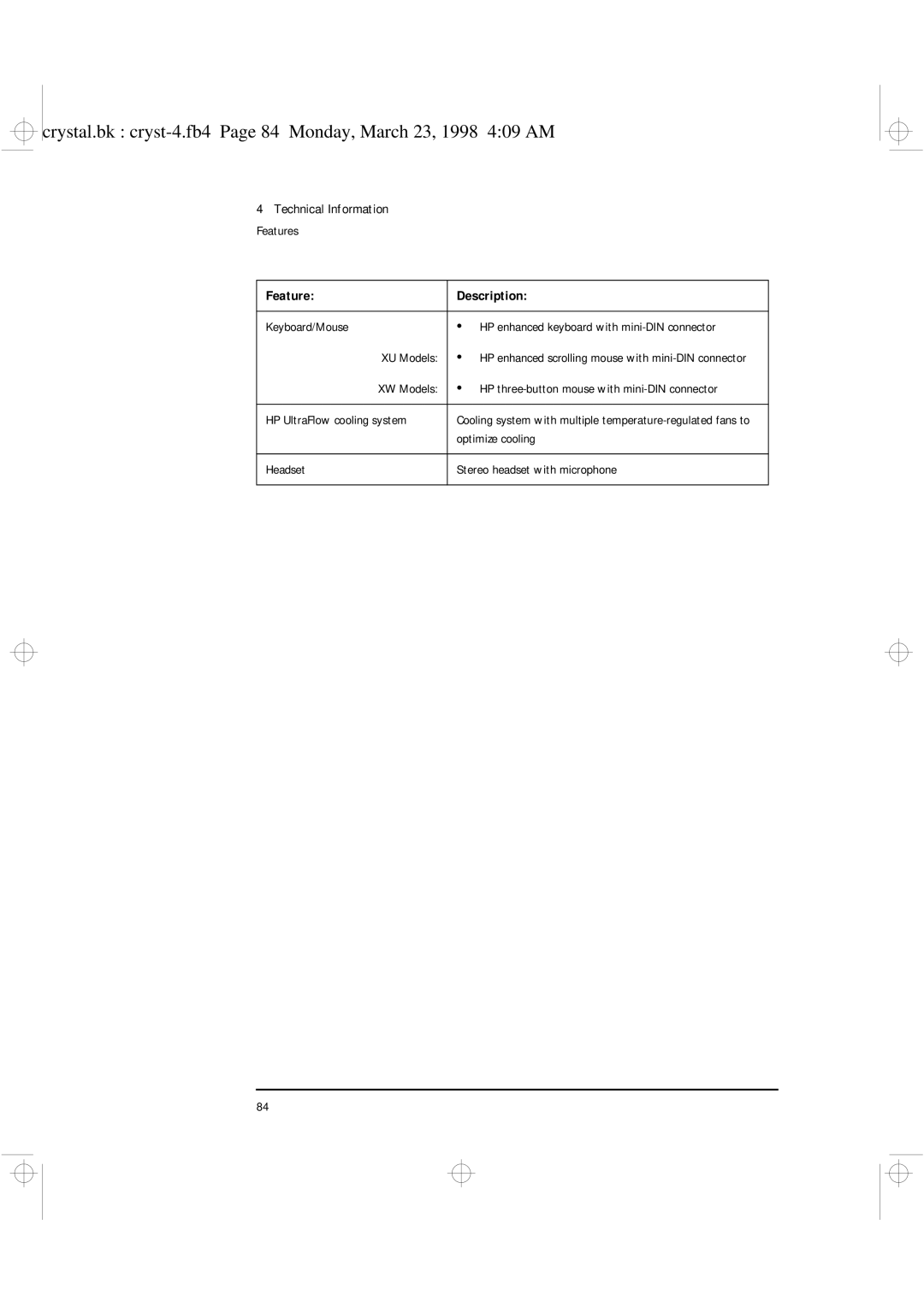HP XU manual Crystal.bk cryst-4.fb4 Page 84 Monday, March 23, 1998 409 AM 