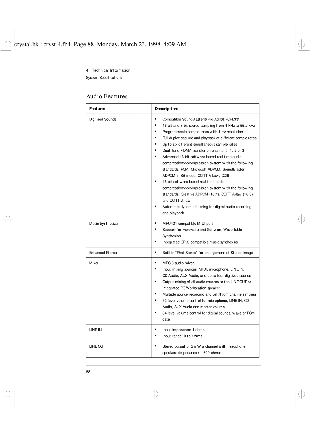 HP XU manual Audio Features, Digitized Sounds 