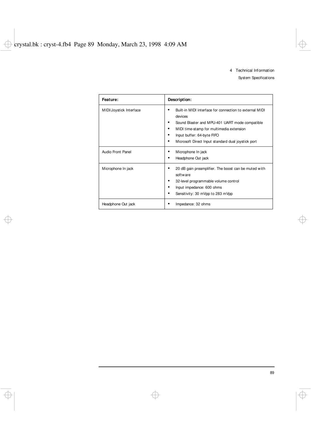 HP XU manual Crystal.bk cryst-4.fb4 Page 89 Monday, March 23, 1998 409 AM 