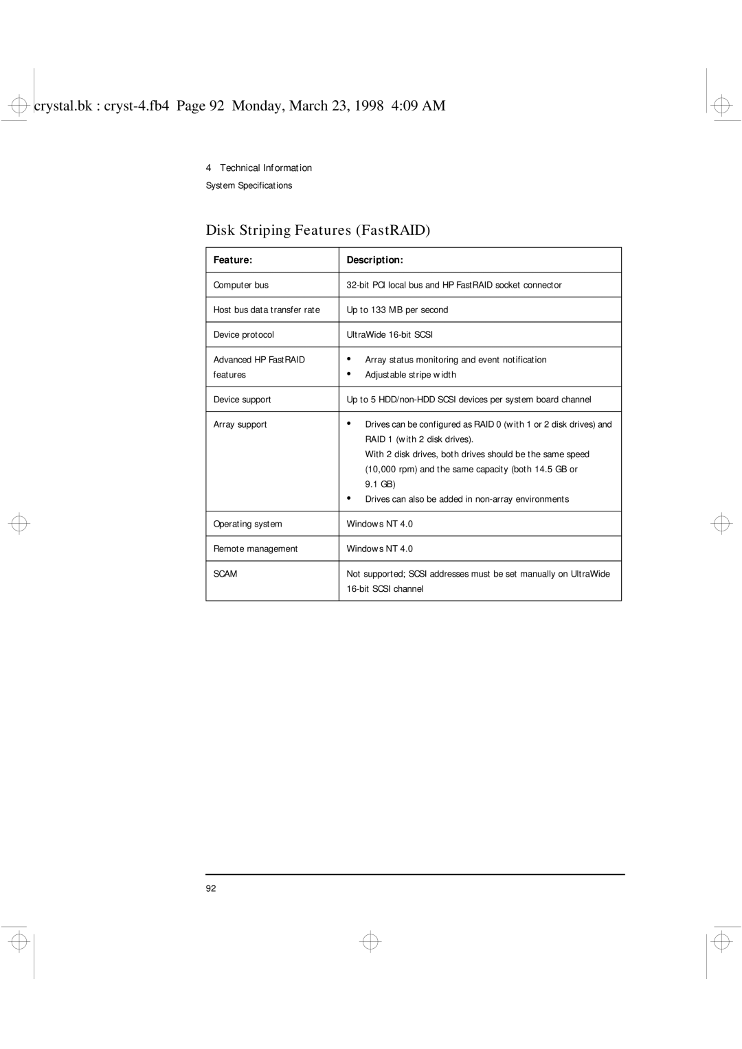 HP XU manual Disk Striping Features FastRAID, RAID 1 with 2 disk drives 