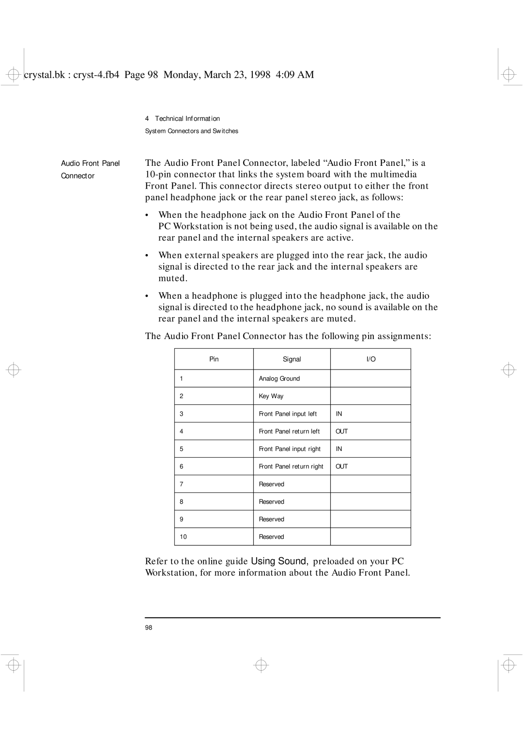 HP XU manual When the headphone jack on the Audio Front Panel 