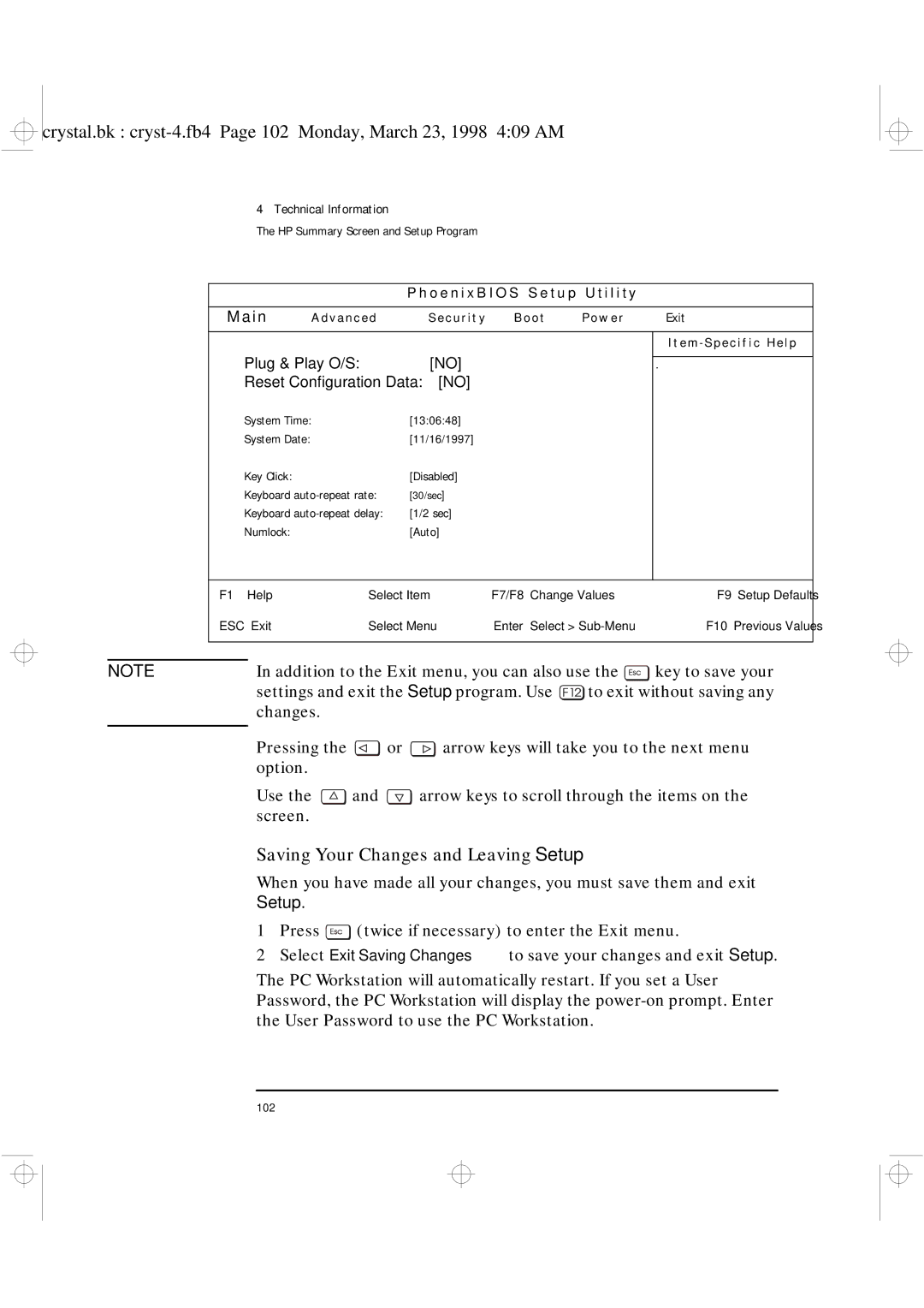 HP XU manual Saving Your Changes and Leaving Setup, Plug & Play O/S 