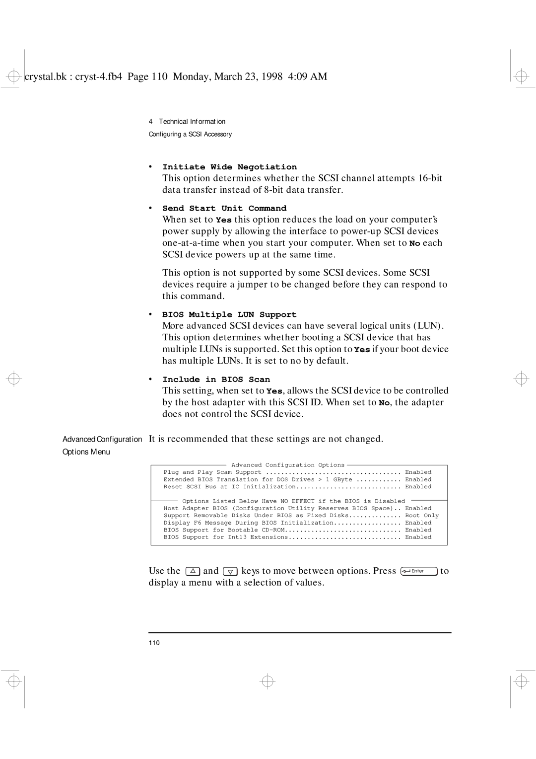 HP XU manual Options Menu 