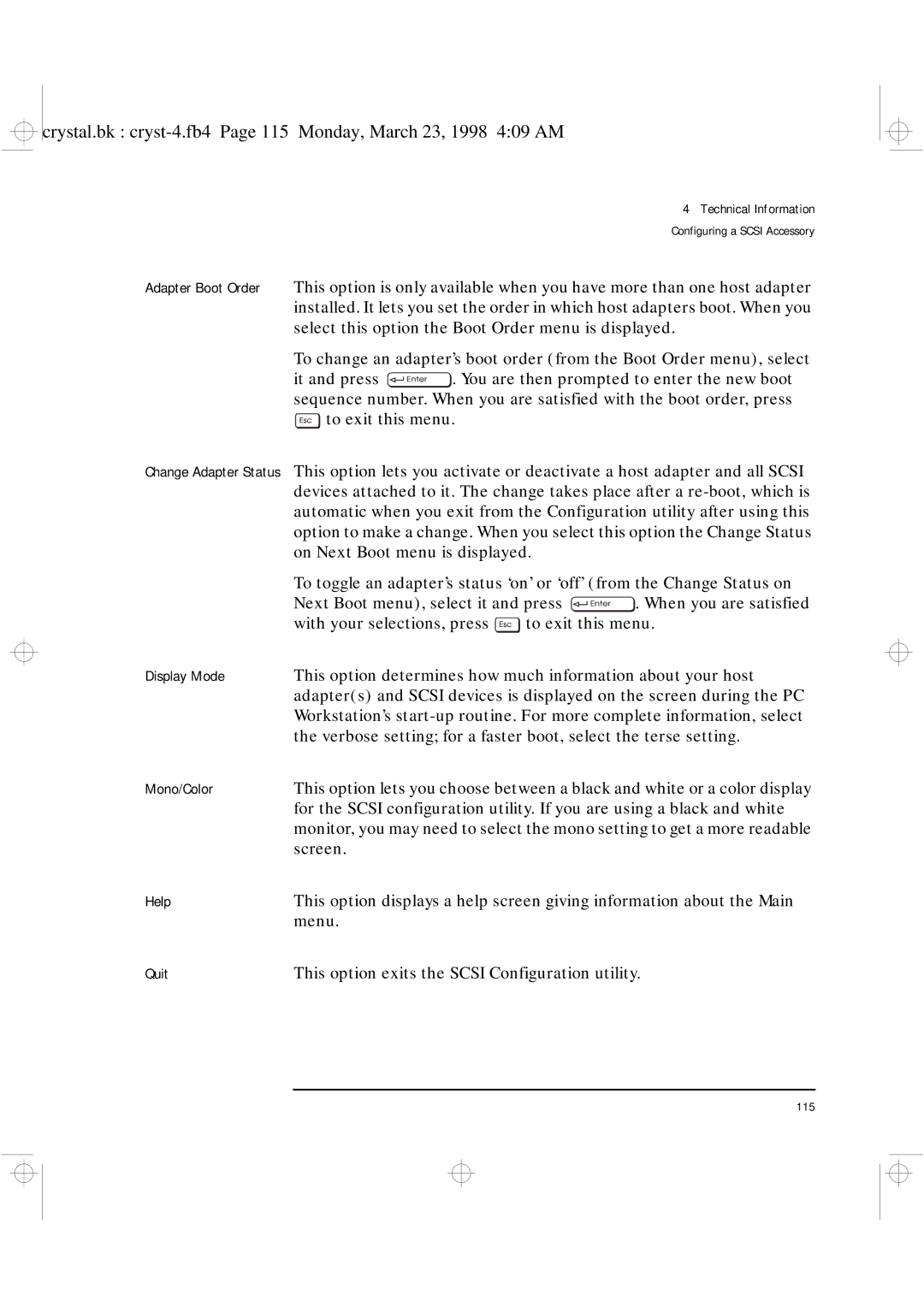 HP XU manual Display Mode, Mono/Color, Help, Quit 