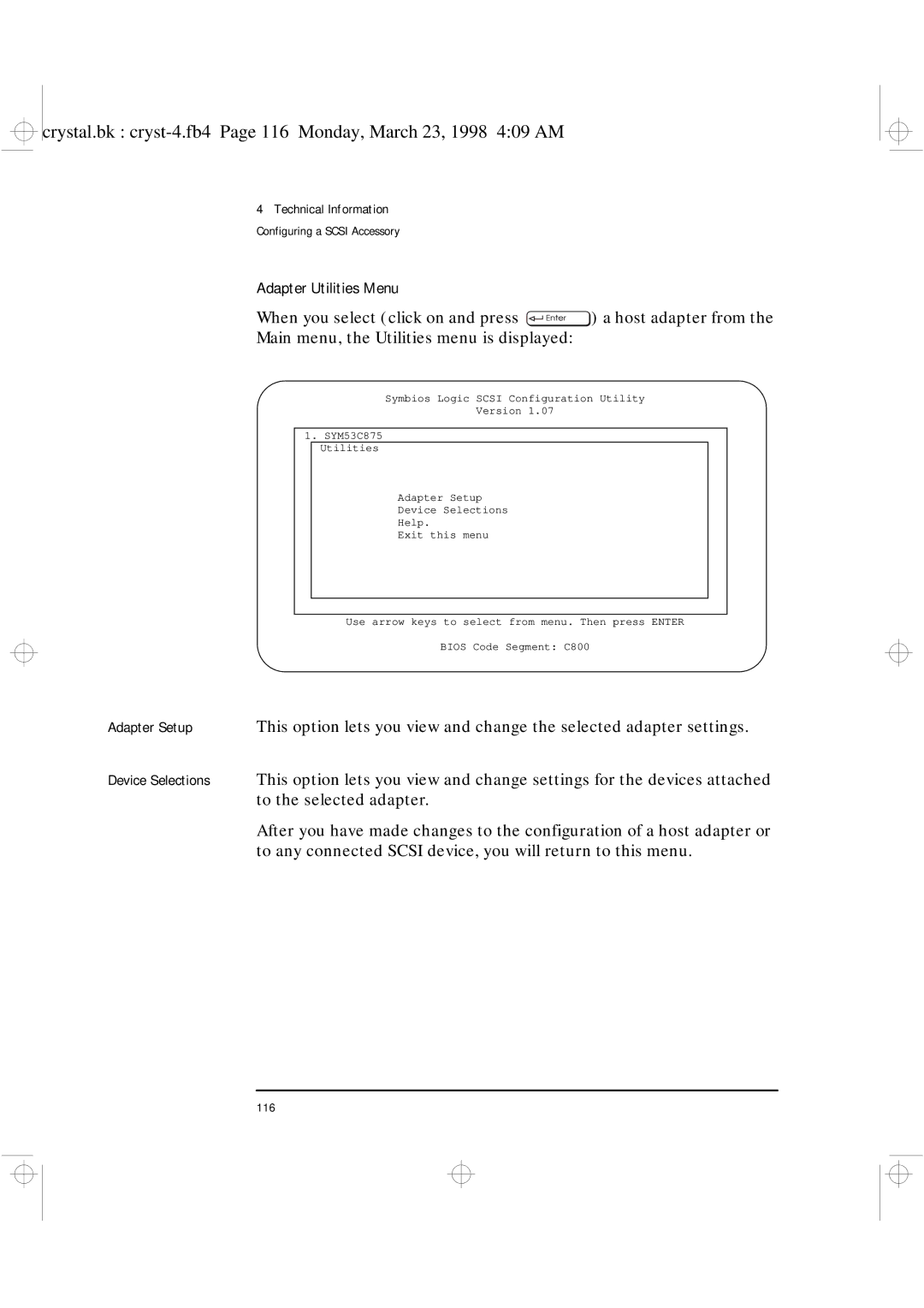 HP XU manual Adapter Utilities Menu, Adapter Setup 