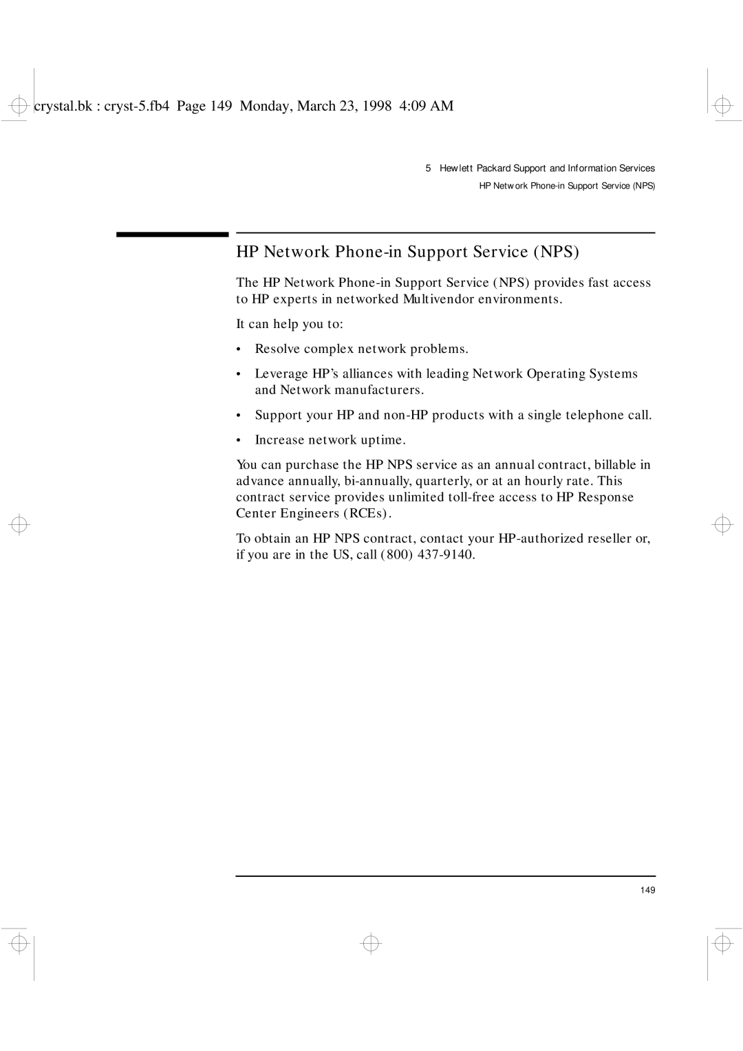 HP XU manual HP Network Phone-in Support Service NPS 