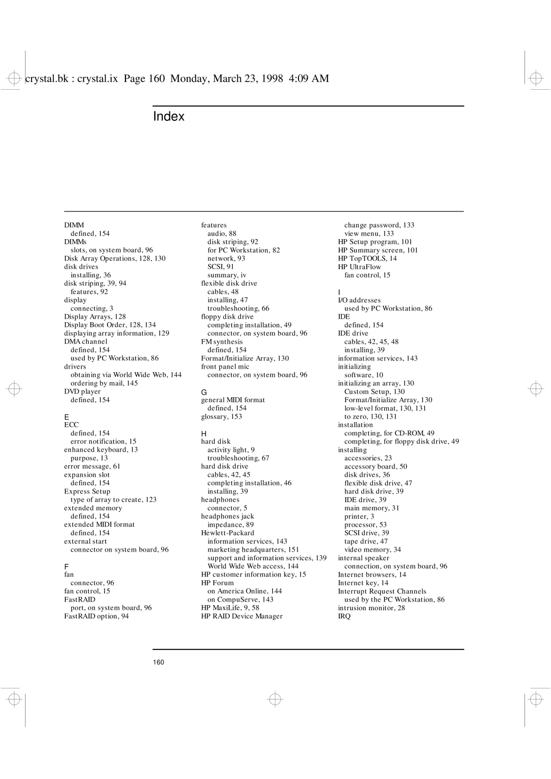 HP XU manual Index 