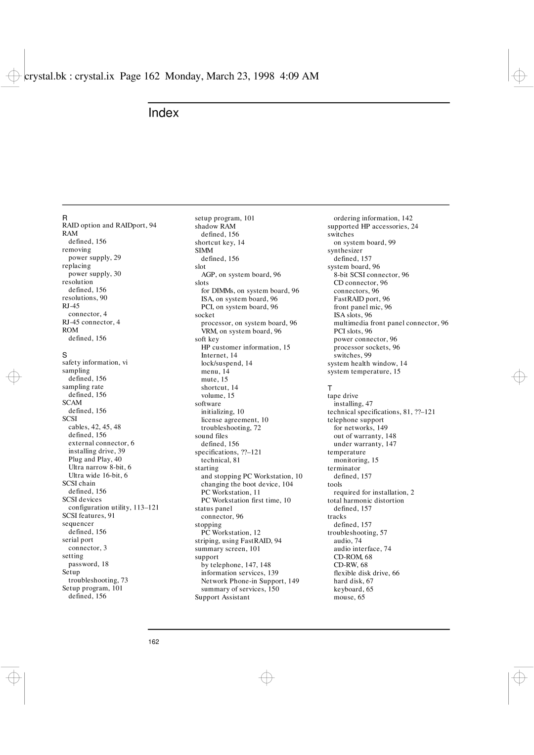 HP XU manual Crystal.bk crystal.ix Page 162 Monday, March 23, 1998 409 AM 