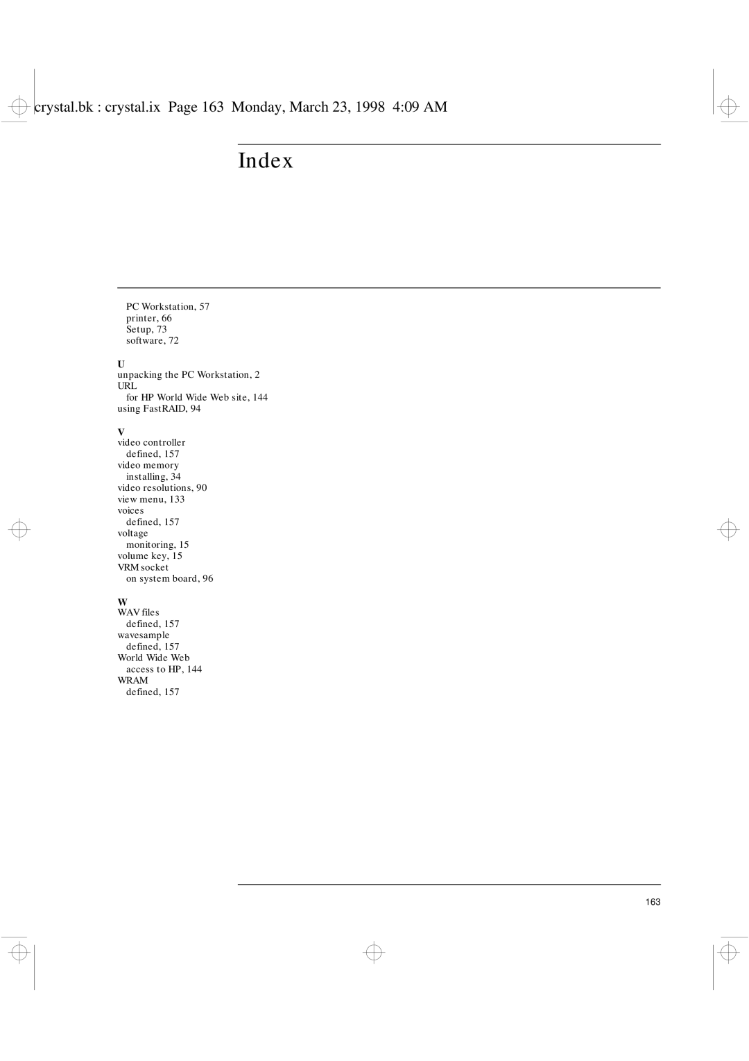 HP XU manual Crystal.bk crystal.ix Page 163 Monday, March 23, 1998 409 AM 