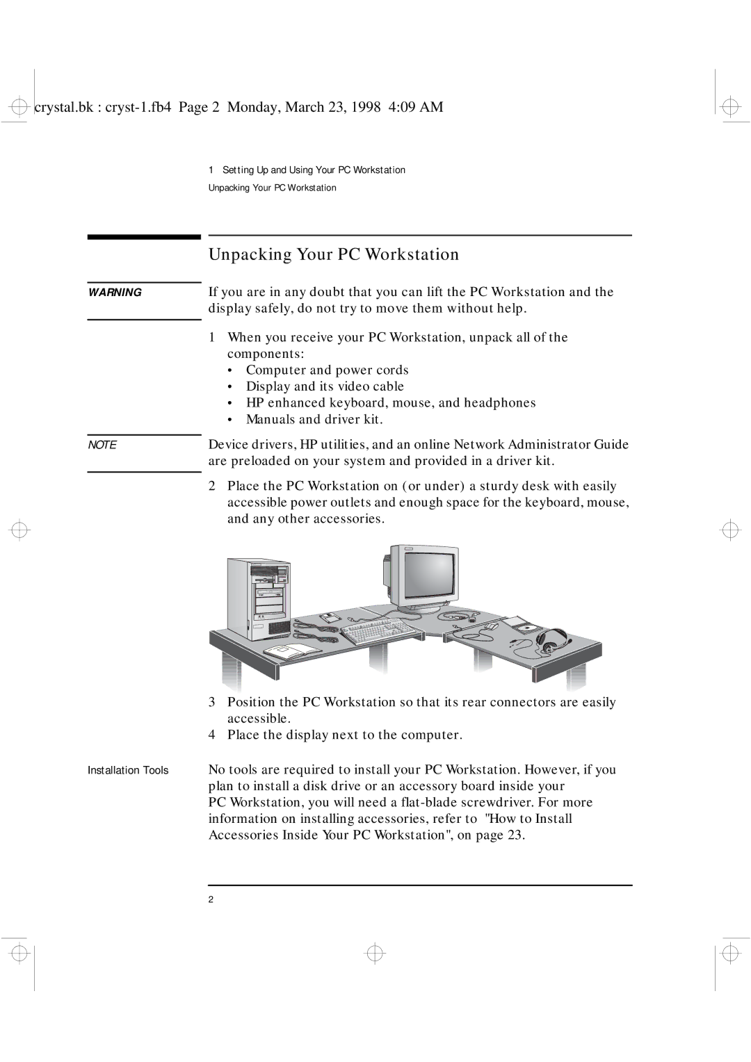 HP XU manual Unpacking Your PC Workstation, Installation Tools 