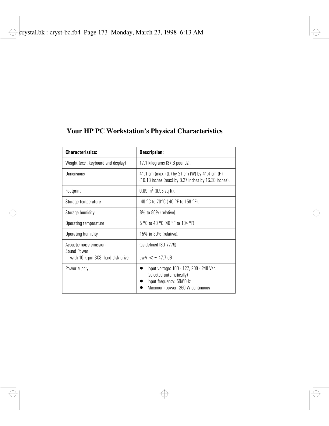 HP XU manual Your HP PC Workstation’s Physical Characteristics 