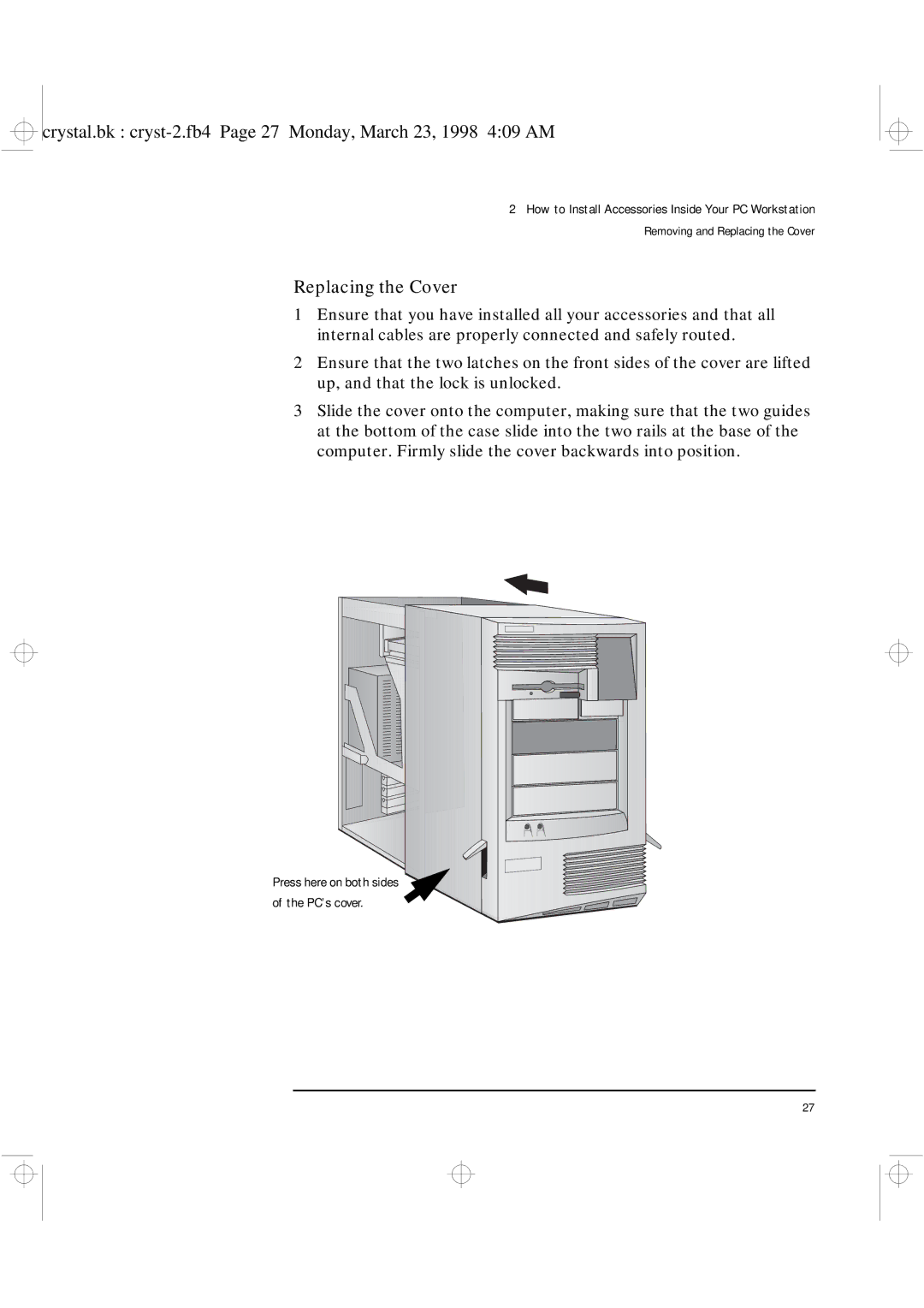 HP XU manual Replacing the Cover 